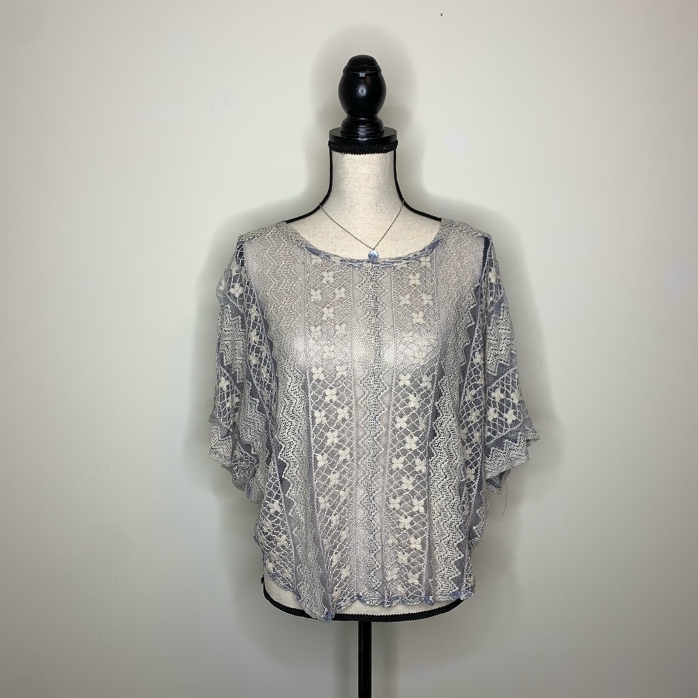Cropped Crochet Lacey White/Blue Top